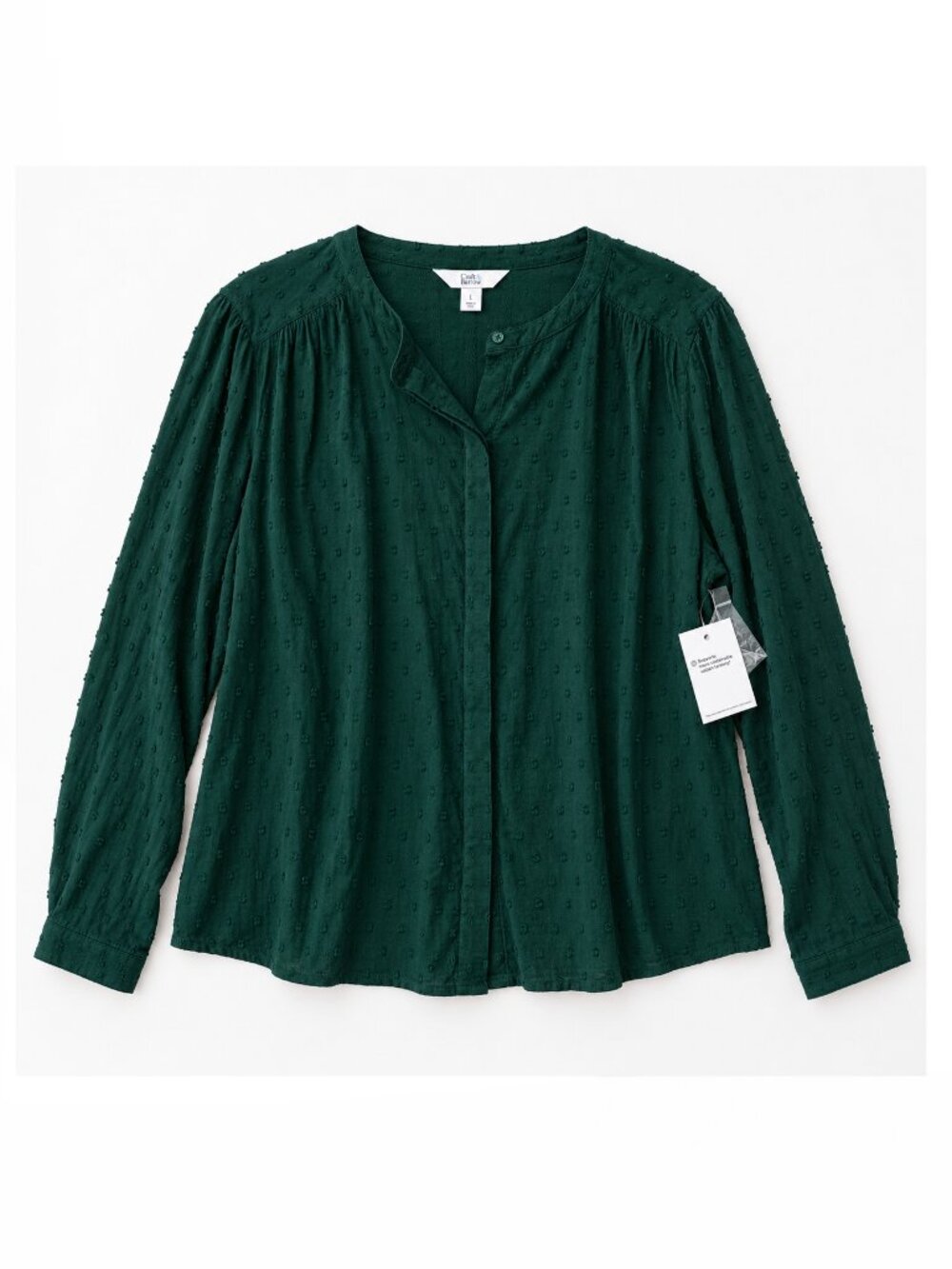 Croft & Barrow Blouse Womens L Green Swiss Dot Button Up Long Sleeve NWT